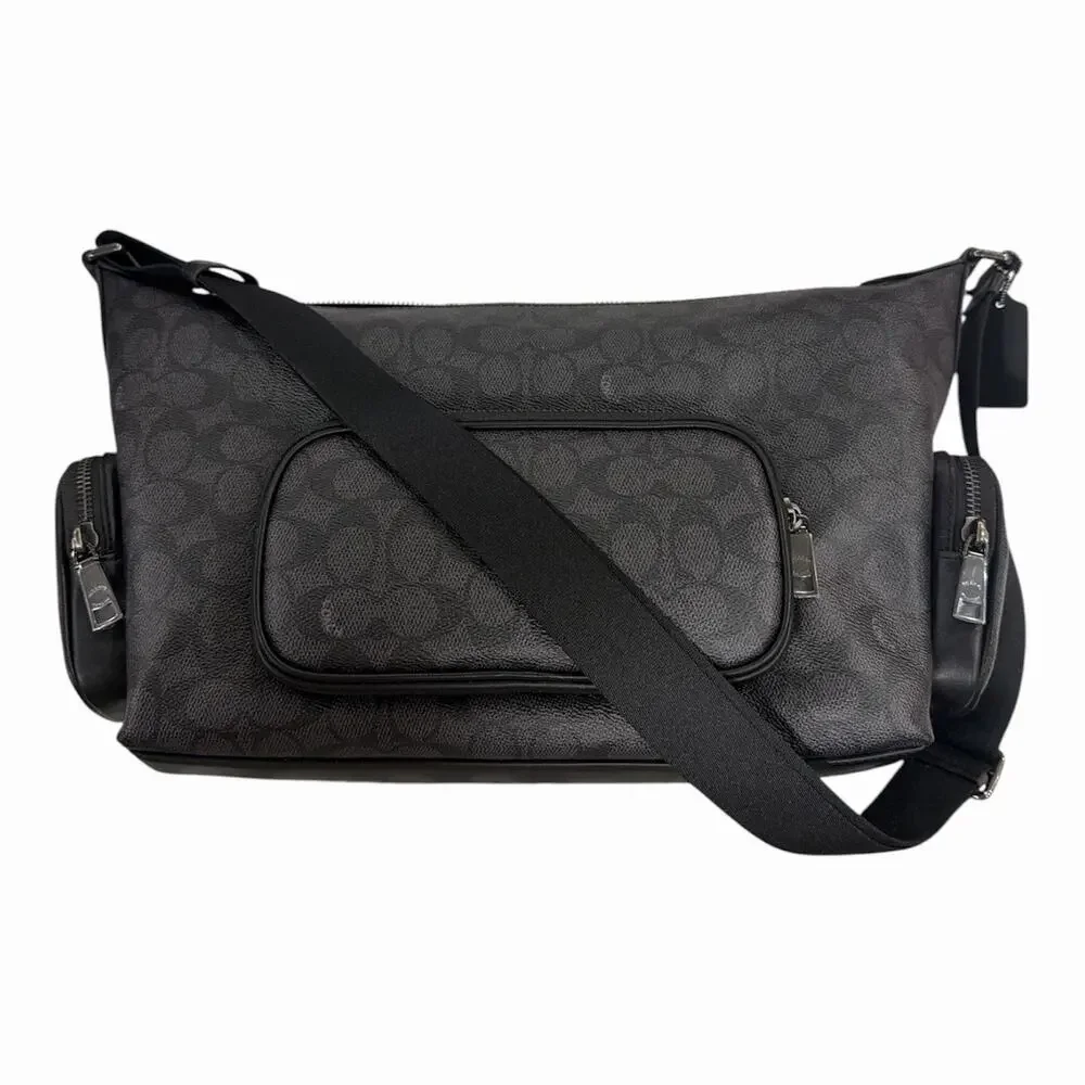 B1-006 NWT Coach CCG18 Finn Crossbody Bag With Pockets Signature Charcoal Black